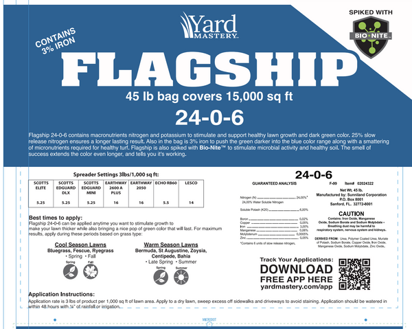 24-0-6 Flagship Fertilizer 3% Iron - Bio-Nite - Granular Lawn Fertilizer