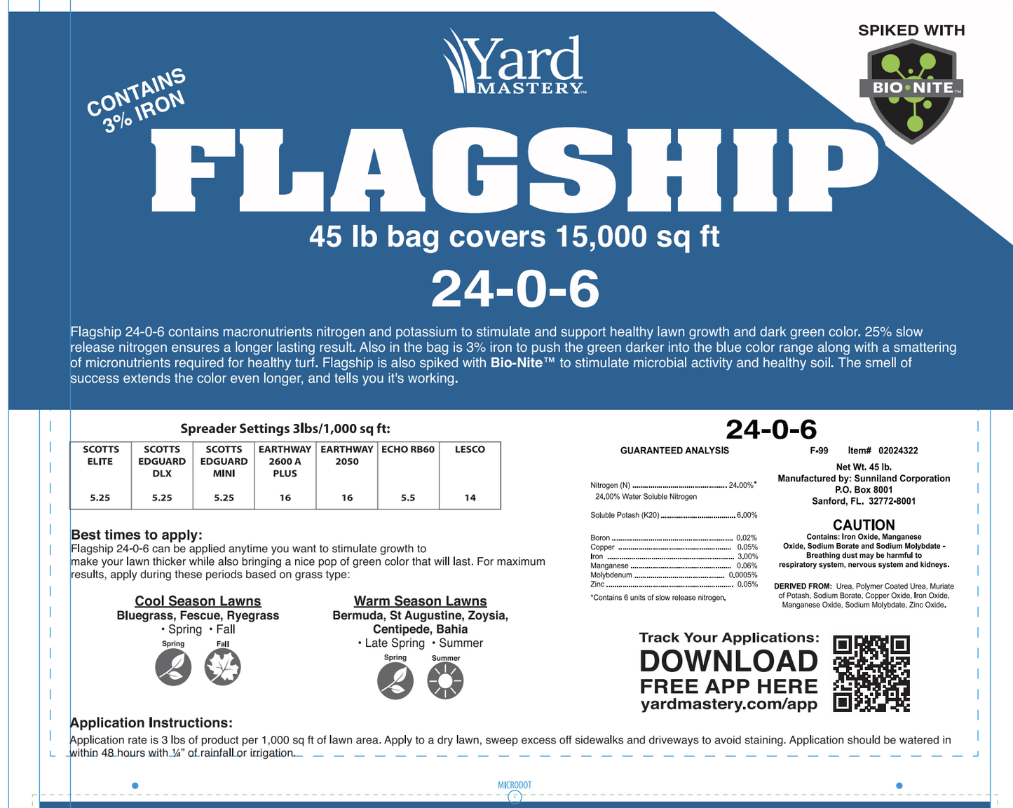 24-0-6 Flagship Fertilizer 3% Iron - Bio-Nite - Granular Lawn Fertilizer