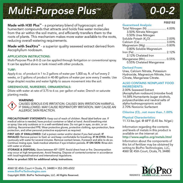 Multi Purpose Plus (4-0-2) plus Iron and Bio-Stimulants | Ecologel
